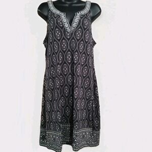 Magnolia Grace Alhambra Embroidered Trim Liquid Knit Dress Sz M Geometric Resort